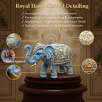 Royal Blue Gajraj Elephant Showpiece Pair for Home Decor | Marble Dust Resin (8x12 inch) Statue Set | Vastu Wealth