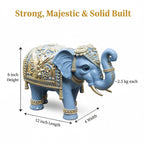 Royal Blue Gajraj Elephant Showpiece Pair for Home Decor | Marble Dust Resin (8x12 inch) Statue Set | Vastu Wealth