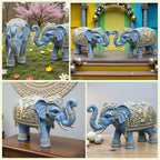 Royal Blue Gajraj Elephant Showpiece Pair for Home Decor | Marble Dust Resin (8x12 inch) Statue Set | Vastu Wealth