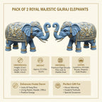 Royal Blue Gajraj Elephant Showpiece Pair for Home Decor | Marble Dust Resin (8x12 inch) Statue Set | Vastu Wealth