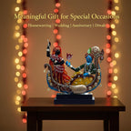 Radha Krishna Boat Showpiece for Home Decor | Iron Metal Decorative Idol with Wooden Base | 15 Inch Spiritual Statue