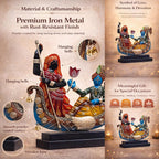 Radha Krishna Boat Showpiece for Home Decor | Iron Metal Decorative Idol with Wooden Base | 15 Inch Spiritual Statue