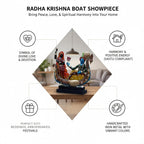 Radha Krishna Boat Showpiece for Home Decor | Iron Metal Decorative Idol with Wooden Base | 15 Inch Spiritual Statue