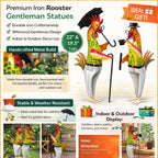 Metal Gentleman Rooster Garden Decor Set of 2 | Iron Chicken Yard Art Statues for Lawn Patio Balcony Home Kitchen Decor