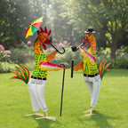 Metal Gentleman Rooster Garden Decor Set of 2 | Iron Chicken Yard Art Statues for Lawn Patio Balcony Home Kitchen Decor Gifting (Gentleman Roosters)