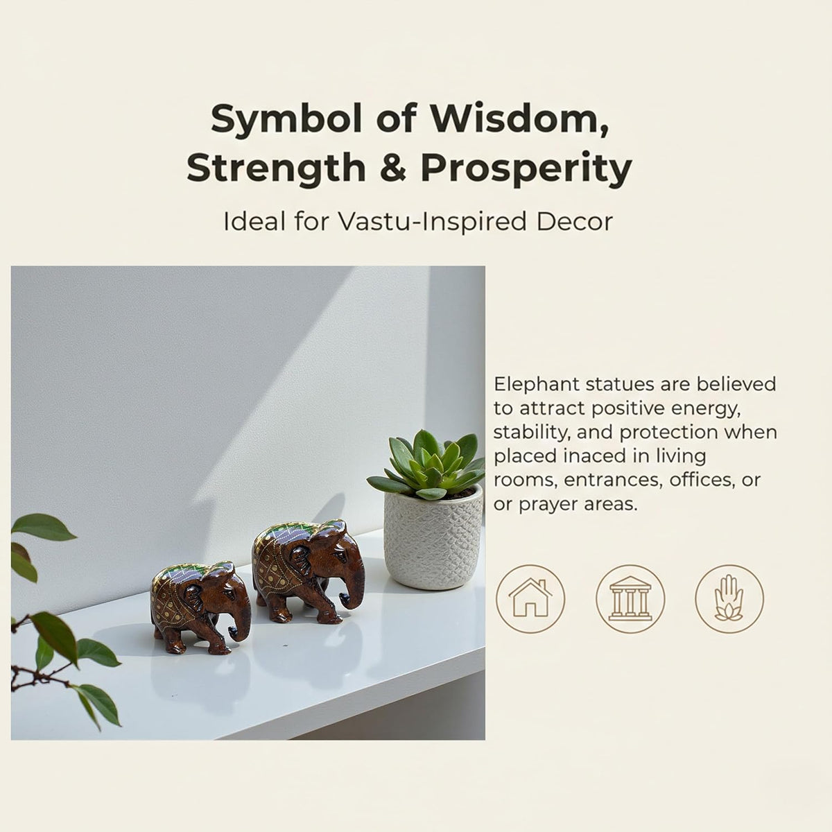 Handcrafted Wooden Taarkasi Elephant Showpiece Set of 2 for Home Decor Tabletop | Brass Inlay Elephant Statue for Vastu