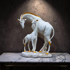 White Giraffe Mother & Baby Statue with Gold Accents | Resin Animal Showpiece for Home Decor Tabletop | Vastu Symbol of Grace Protection | Gift Decor Figurine