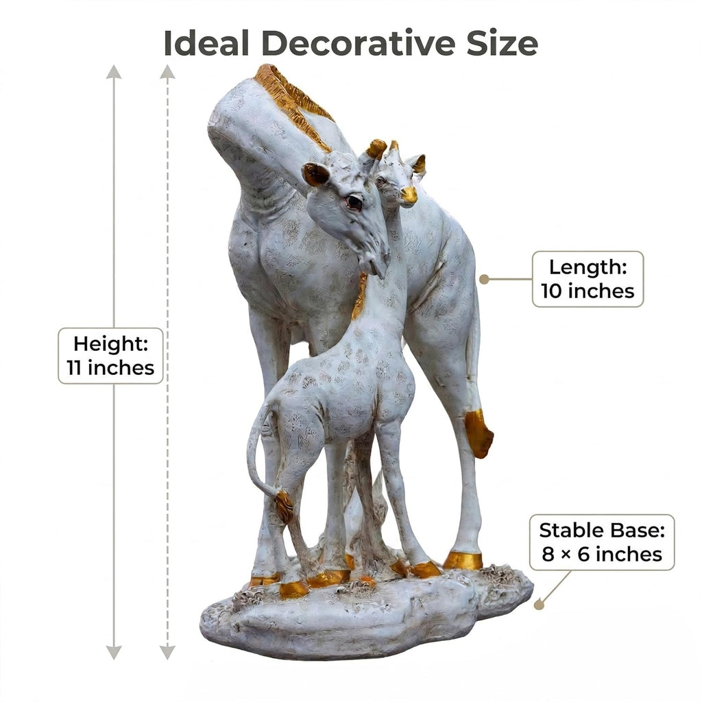 White Giraffe Mother & Baby Statue with Gold Accents | Resin Animal Showpiece for Home Decor Tabletop | Vastu Symbol of