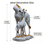 White Giraffe Mother & Baby Statue with Gold Accents | Resin Animal Showpiece for Home Decor Tabletop | Vastu Symbol of