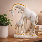 White Giraffe Mother & Baby Statue with Gold Accents | Resin Animal Showpiece for Home Decor Tabletop | Vastu Symbol of