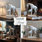 White Giraffe Mother & Baby Statue with Gold Accents | Resin Animal Showpiece for Home Decor Tabletop | Vastu Symbol of