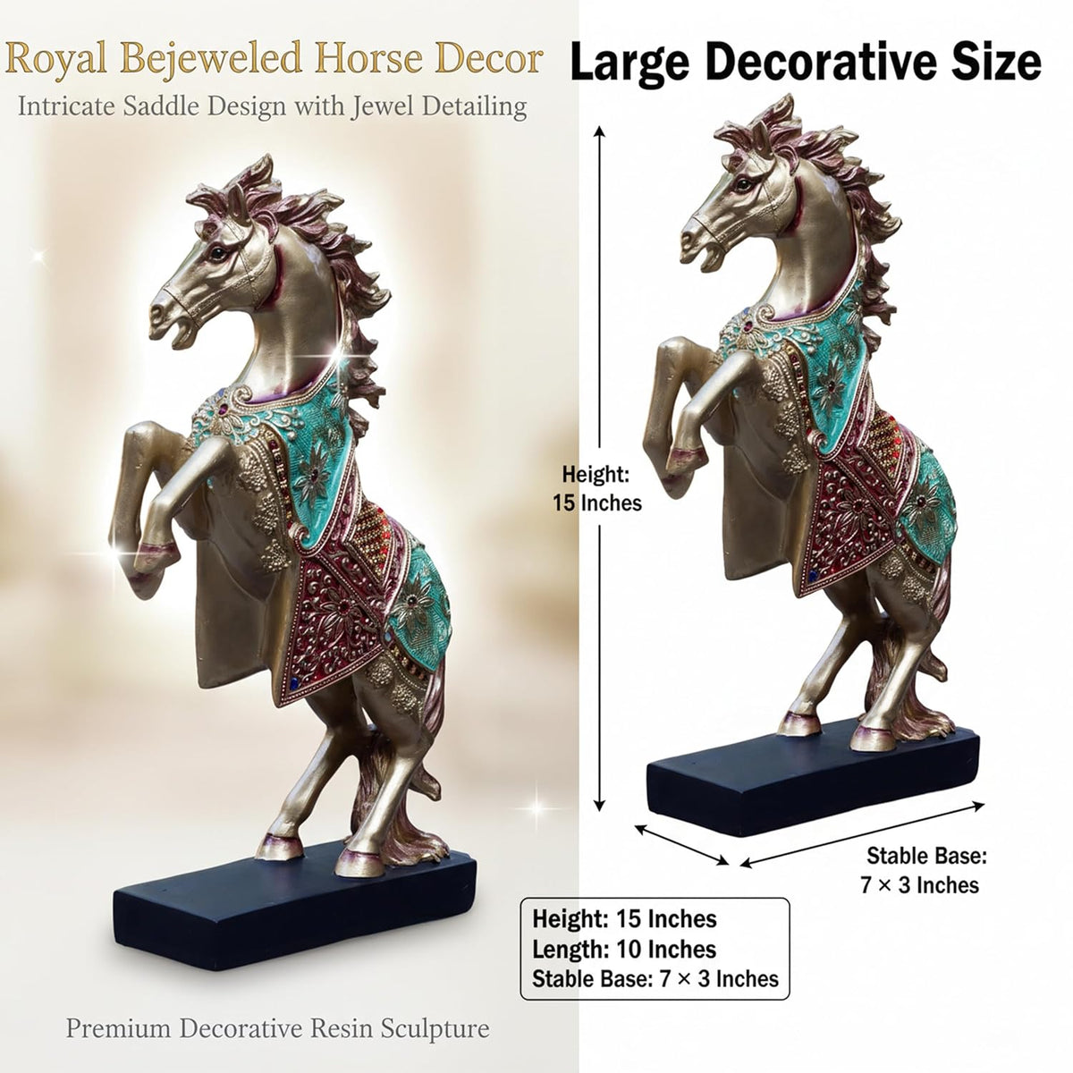 Royal Bejeweled Majestic Horse Showpiece Statue for Home Decor | Vastu Symbol of Power Success | Living Room Office