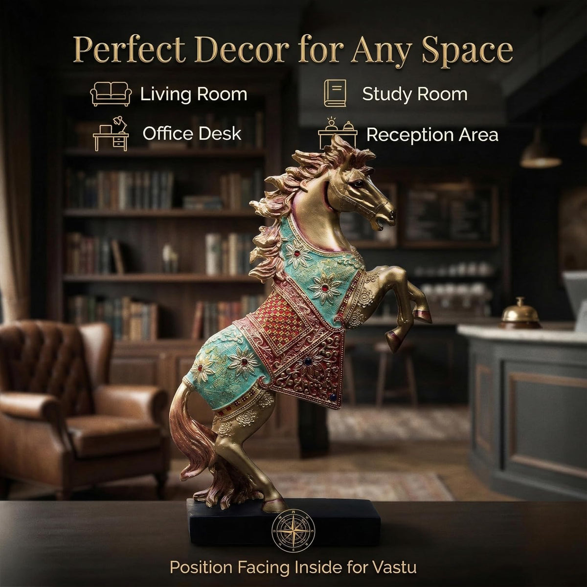 Royal Bejeweled Majestic Horse Showpiece Statue for Home Decor | Vastu Symbol of Power Success | Living Room Office