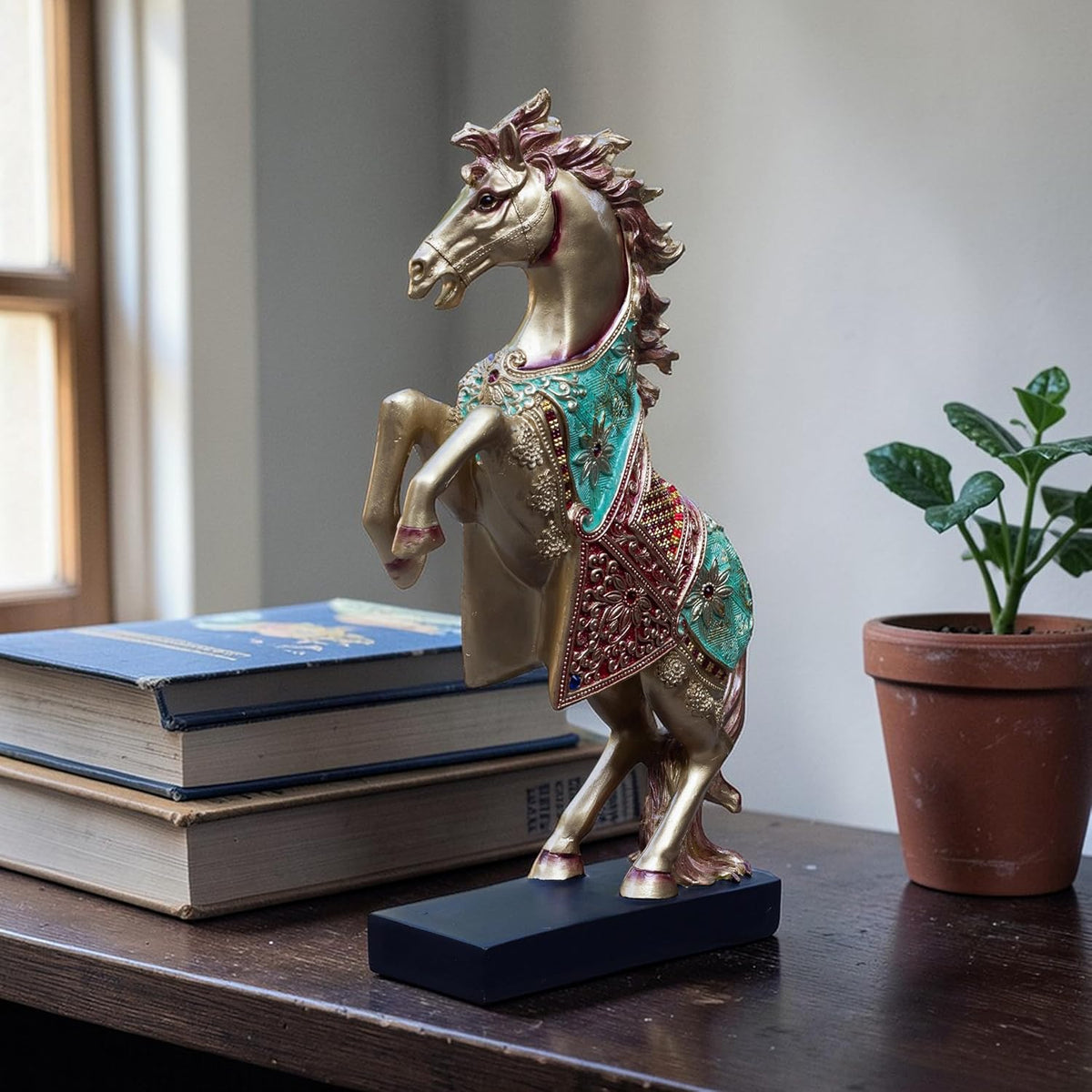 Royal Bejeweled Majestic Horse Showpiece Statue for Home Decor | Vastu Symbol of Power Success | Living Room Office