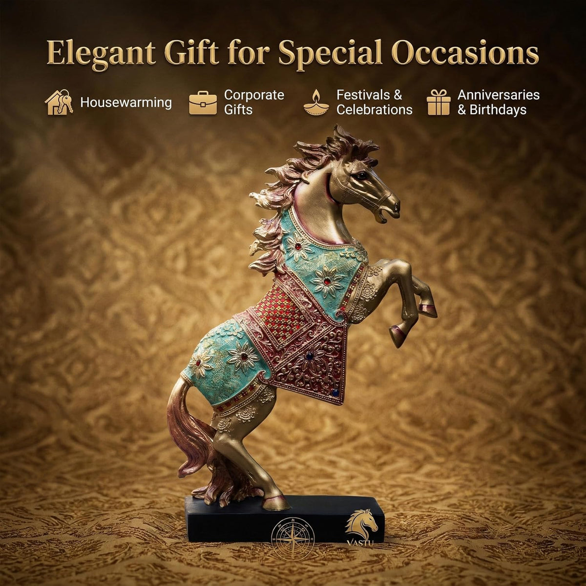 Royal Bejeweled Majestic Horse Showpiece Statue for Home Decor | Vastu Symbol of Power Success | Living Room Office