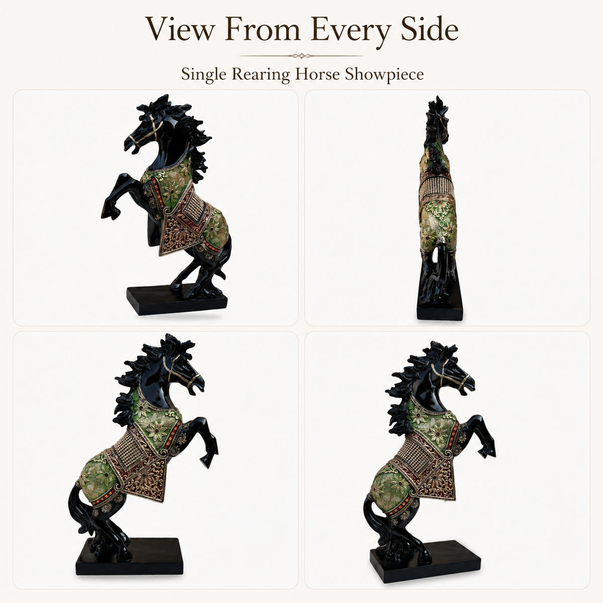 Black Horse Statue Showpiece for Home Decor, Resin, 15 Inch