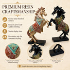 Gold Black Horse Statue Showpiece Pair, Resin, 15 Inch