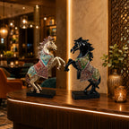 Gold Black Horse Statue Showpiece Pair, Resin, 15 Inch
