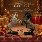 Gold Black Horse Statue Showpiece Pair, Resin, 15 Inch