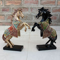 Gold Black Horse Statue Showpiece Pair, Resin, 15 Inch
