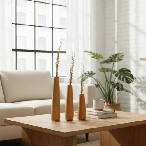 Beech Wood Flower Vase Set of 3 | Modern Tapered Bud Vases for Home & Office