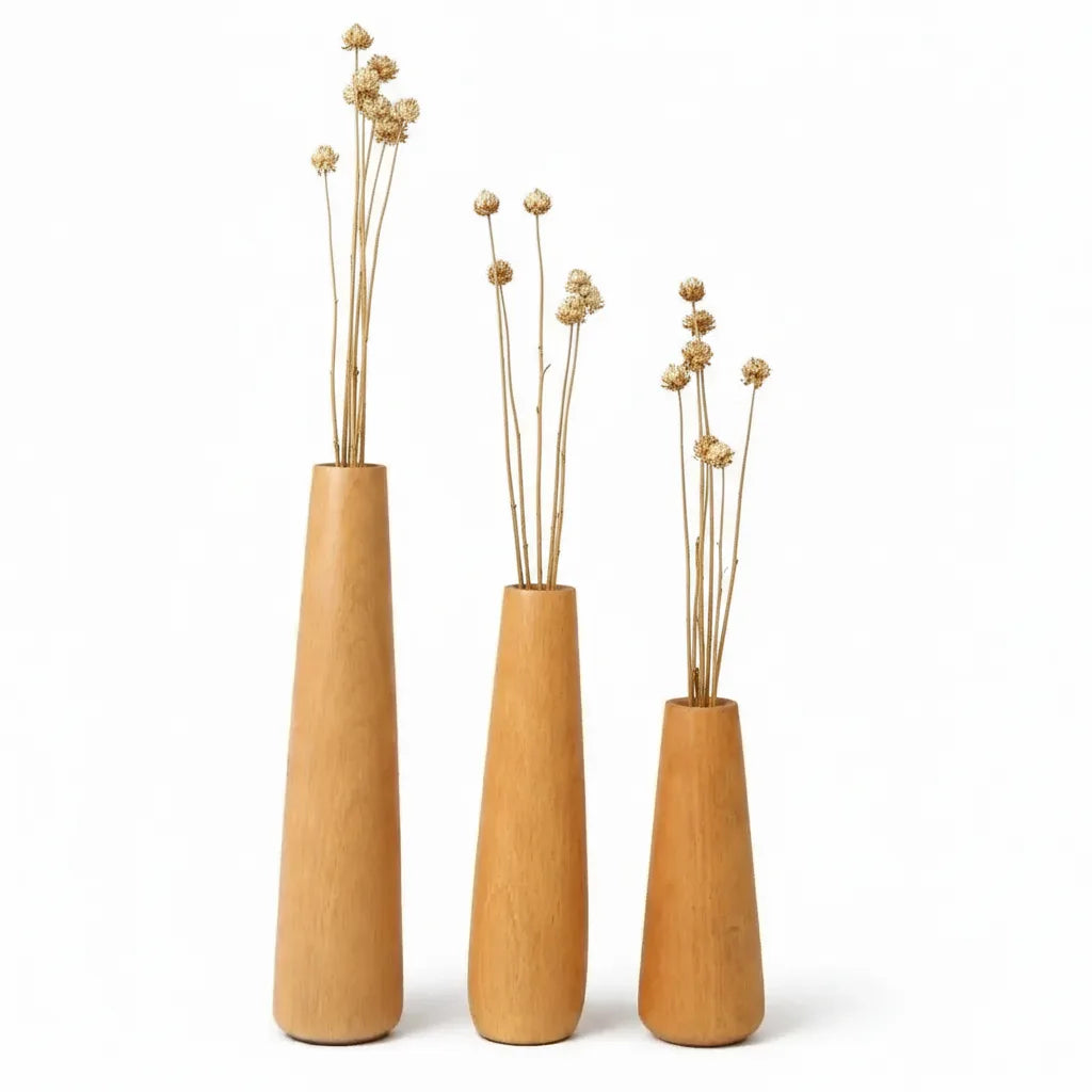 Beech Wood Flower Vase Set of 3 | Modern Tapered Bud Vases for Home & Office