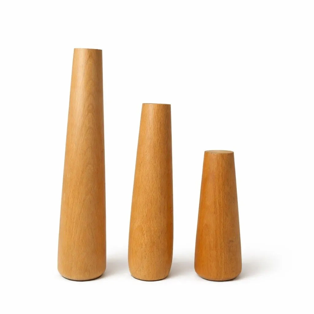 Beech Wood Flower Vase Set of 3 | Modern Tapered Bud Vases for Home & Office