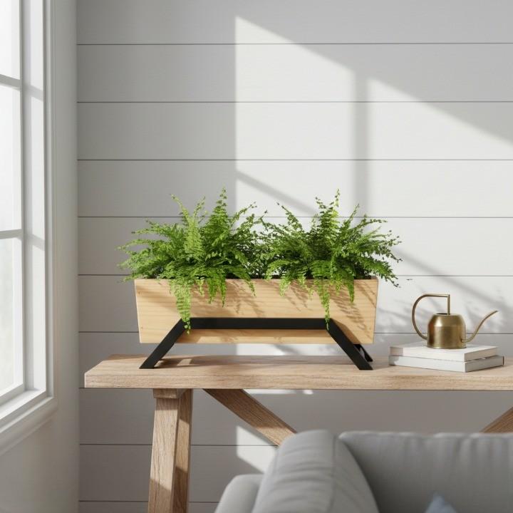 Mango Wood Planter with Metal Stand | Modern Indoor Plant Holder for Home & Office