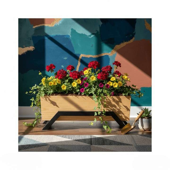 Mango Wood Planter with Metal Stand | Modern Indoor Plant Holder for Home & Office
