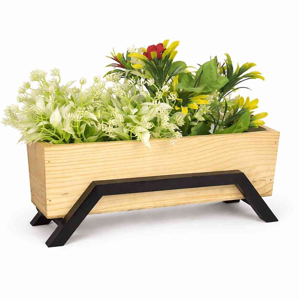 Mango Wood Planter with Metal Stand | Modern Indoor Plant Holder for Home & Office