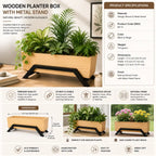 Mango Wood Planter with Metal Stand | Modern Indoor Plant Holder for Home & Office