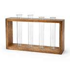 Wooden Frame Glass Test Tube Vase | Modern Multi-Stem Flower Holder for Home & Office