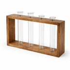 Wooden Frame Glass Test Tube Vase | Modern Multi-Stem Flower Holder for Home & Office