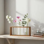 Wooden Frame Glass Test Tube Vase | Modern Multi-Stem Flower Holder for Home & Office