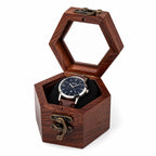 Rosewood Hexagon Watch Box | Glass Lid Wooden Watch Storage for Men & Women
