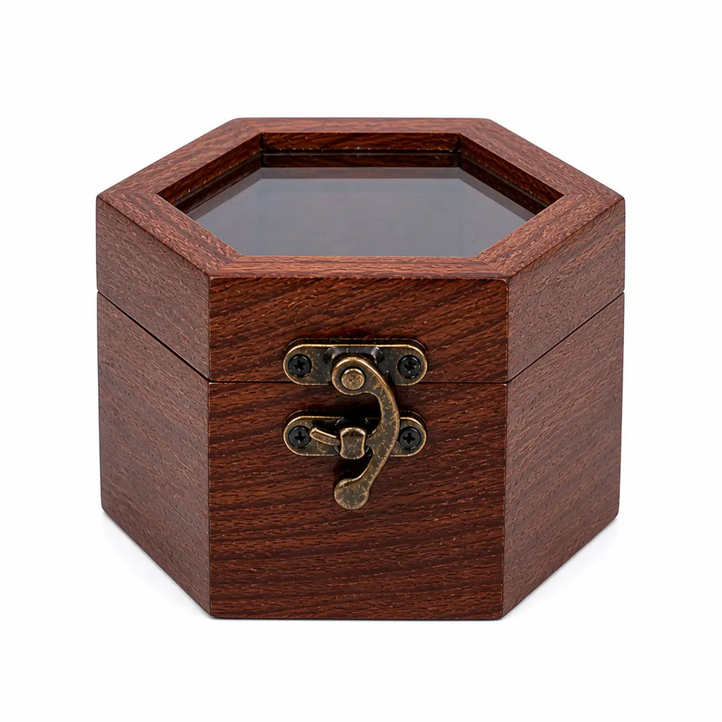 Rosewood Hexagon Watch Box | Glass Lid Wooden Watch Storage for Men & Women