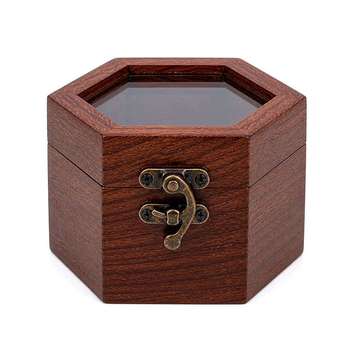 Rosewood Hexagon Watch Box | Glass Lid Wooden Watch Storage for Men & Women
