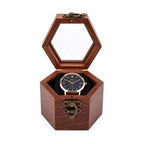 Rosewood Hexagon Watch Box | Glass Lid Wooden Watch Storage for Men & Women