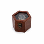 Rosewood Hexagon Watch Box | Glass Lid Wooden Watch Storage for Men & Women