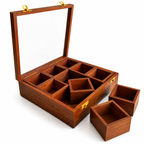 Sheesham Wood 9-Compartment Storage Box | Glass Lid Organizer for Dry Fruits, Spices & Jewelry