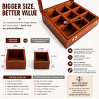 Sheesham Wood 9-Compartment Storage Box | Glass Lid Organizer for Dry Fruits, Spices & Jewelry