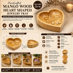 Mango Wood Heart Shaped Jewelry Tray | Trinket Dish for Rings, Earrings & Keys