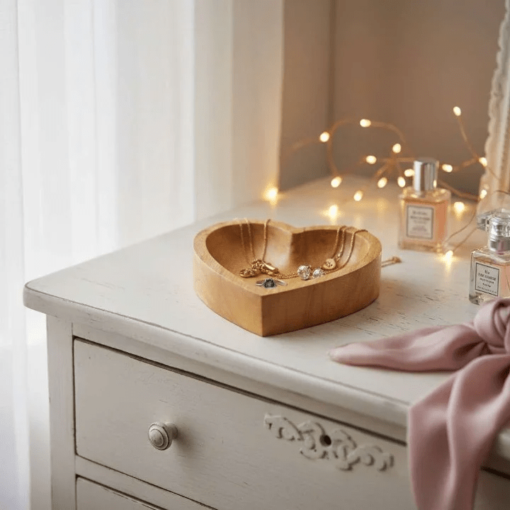 Mango Wood Heart Shaped Jewelry Tray | Trinket Dish for Rings, Earrings & Keys