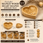 Mango Wood Heart Shaped Jewelry Tray | Trinket Dish for Rings, Earrings & Keys
