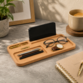 Handcrafted Wooden Desk Organizer with Phone Holder & Multi-Compartment Storage