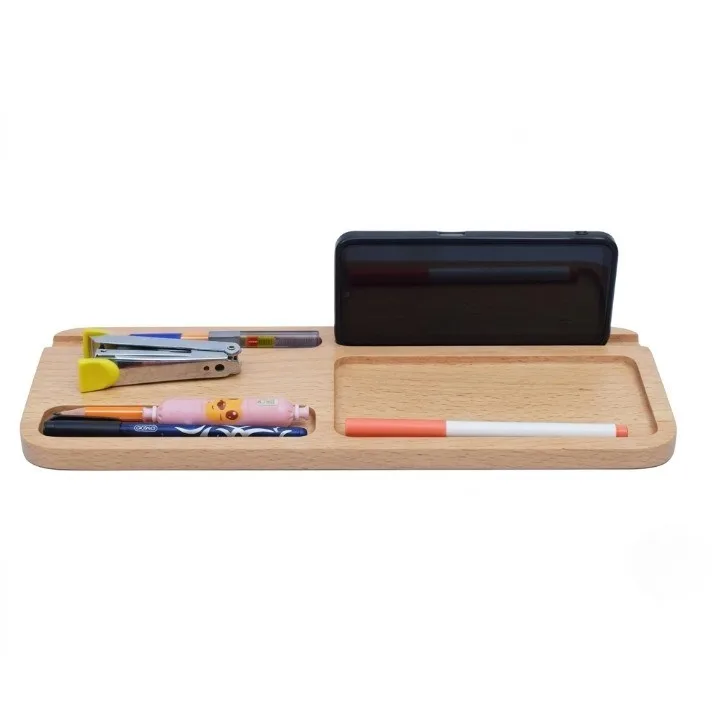 Handcrafted Wooden Desk Organizer with Phone Holder & Multi-Compartment Storage