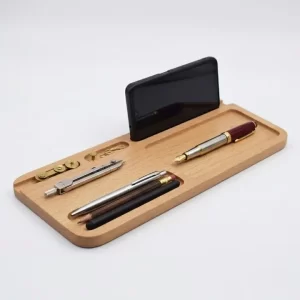 Handcrafted Wooden Desk Organizer with Phone Holder & Multi-Compartment Storage