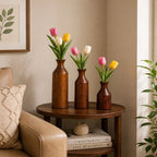 Sheesham Wood Flower Vase | Rustic Brown Decor for Dried Flowers, Home & Office