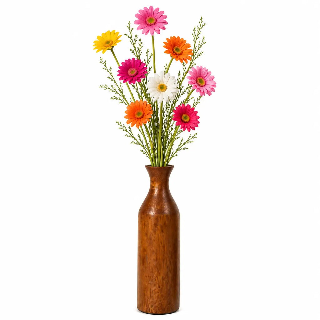 Sheesham Wood Flower Vase | Rustic Brown Decor for Dried Flowers, Home & Office