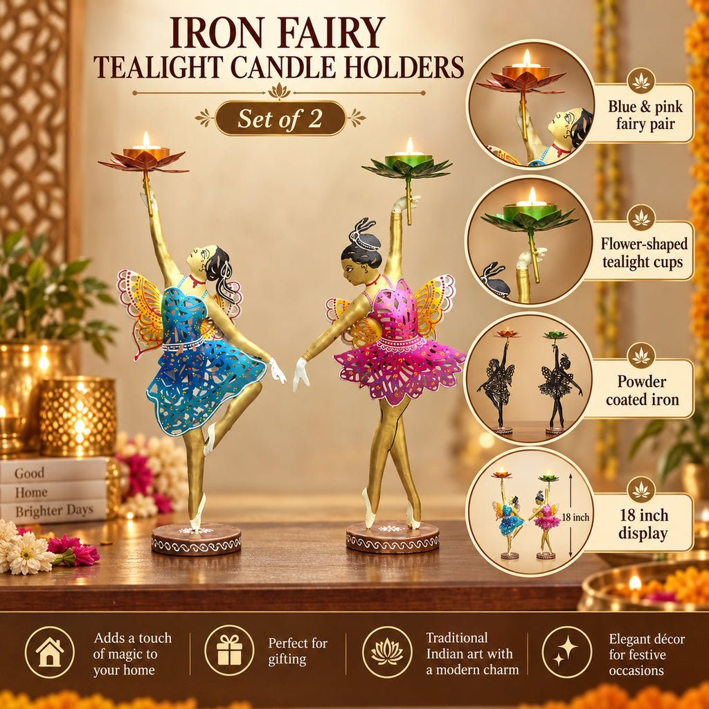 Fairy Tealight Candle Holder Set of 2 | Iron Decorative Candle Stand for Home Decor